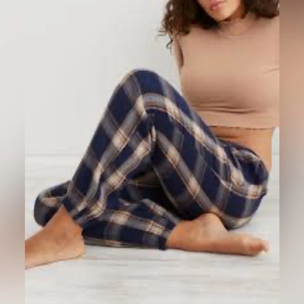 Aerie Jogger Size Small Soft Plaid Gauze Pajama Woven Jogger Pants Cotton sku522